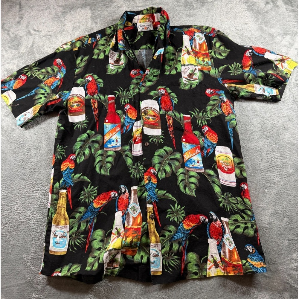Pacific Legend Hawaiian Shirt Mens Large Beer Parrot Aloha Made Hawaii
